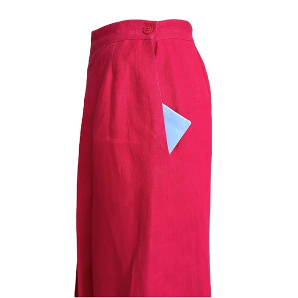 Vintage Lloyd Williams Hot Pink Pleated Linen Culottes Wide Leg Pants Resortwear - Picture 11 of 16